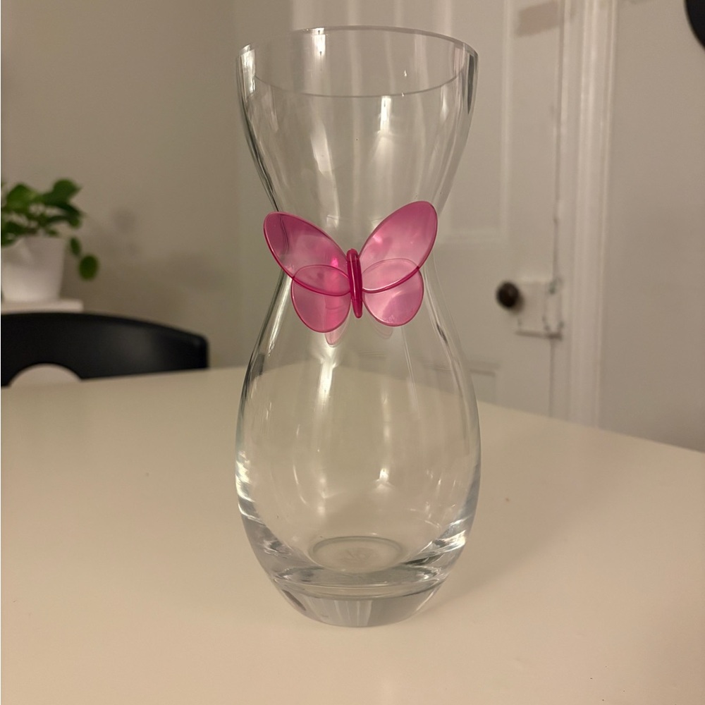 Teleflora 75th Anniversary Edition Glass Bouquet Vase with Pink Butterfly Accent